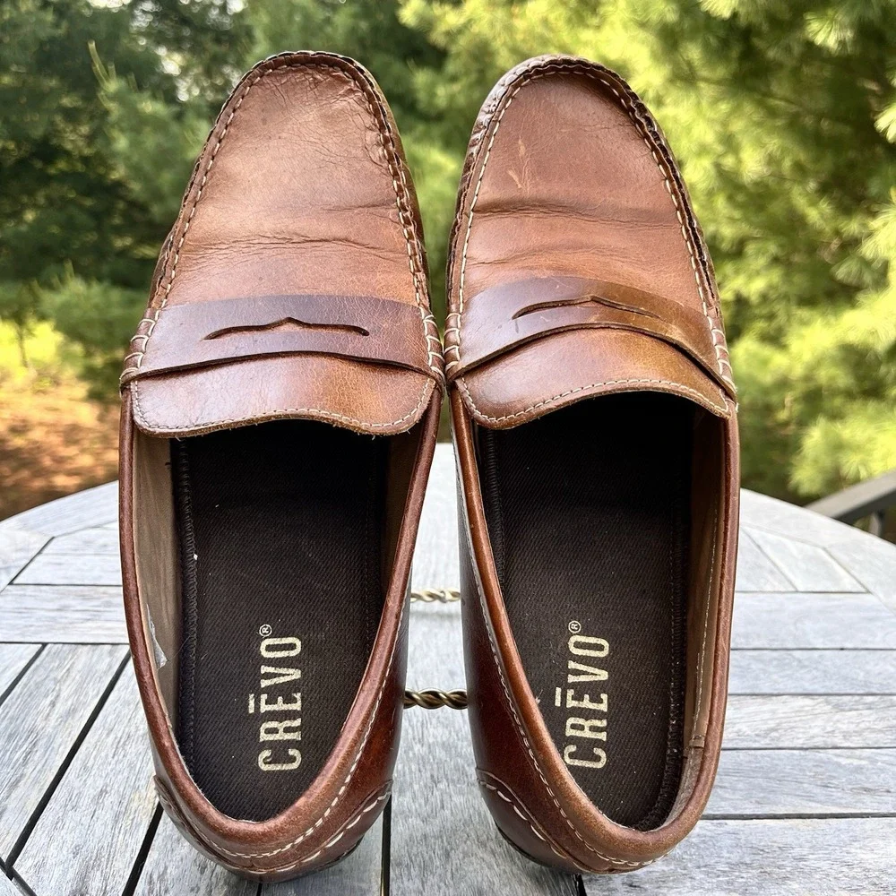 Crevo Barney Driving Mocs Mens Size 11 Brown Leather Penny Loafer Slip-on Shoe
